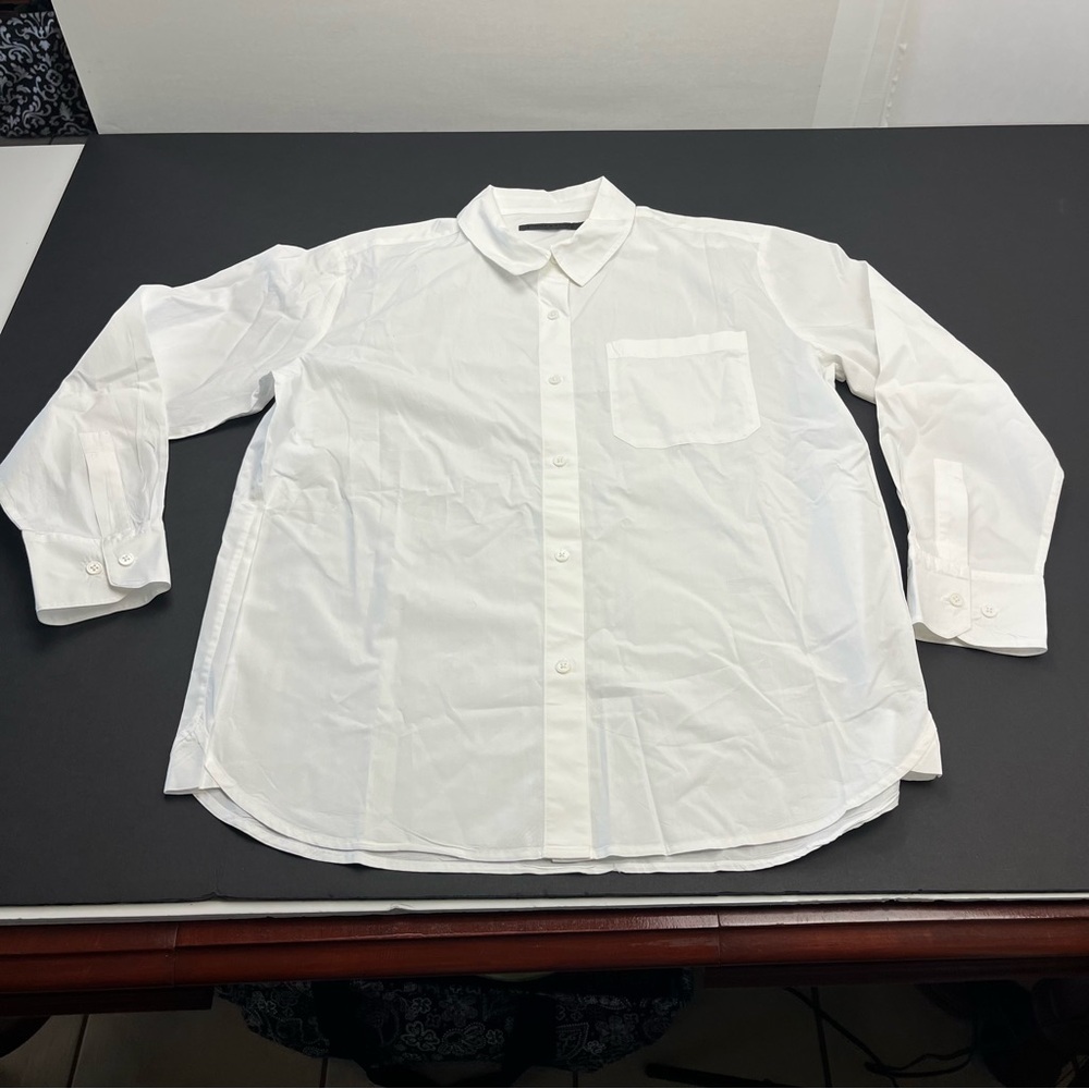 JENNI KAYNE Boyfriend Shirt Womens Medium White Oversized Preppy Classic *FLAWED